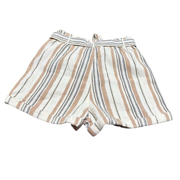 Lucky Brand Cream Tan Striped Paperbag Shorts Linen Blend XS Boho Summer Pockets - Picture 2 of 9